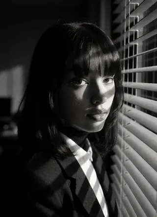 Frame 14, black and white, blinds: face match 0.62