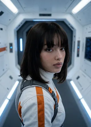 Frame 15, spaceship corridor: face match 0.79